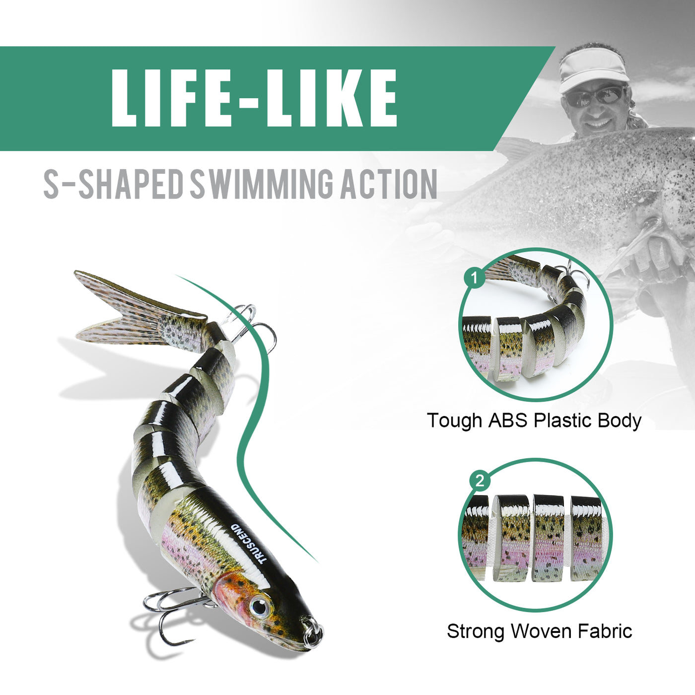 TRUSCEND® Multi-Segmented Jointed Swimbait Fishing Lures