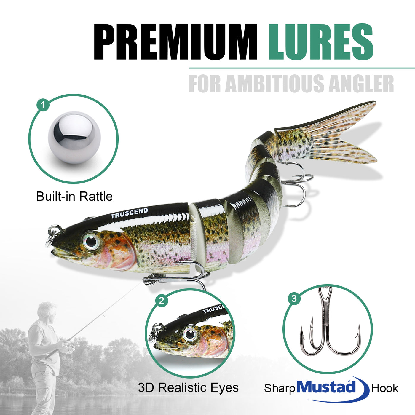 TRUSCEND® Multi-Segmented Jointed Swimbait Fishing Lures