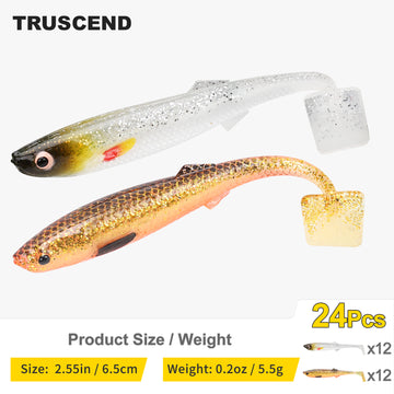 TRUSCEND® Hand-Painted Soft Paddle Tail Fishing Lures 2.55"/3.35" 0.08oz 20pcs/24pcs