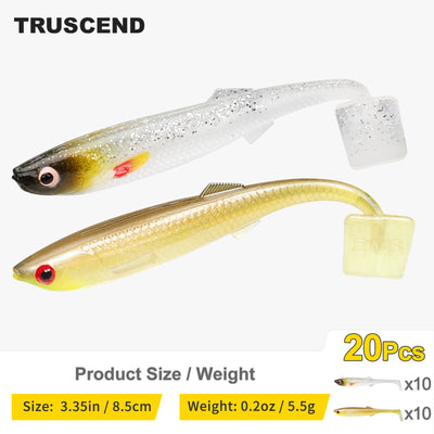 TRUSCEND® Hand-Painted Soft Paddle Tail Fishing Lures 2.55"/3.35" 0.08oz 20pcs/24pcs