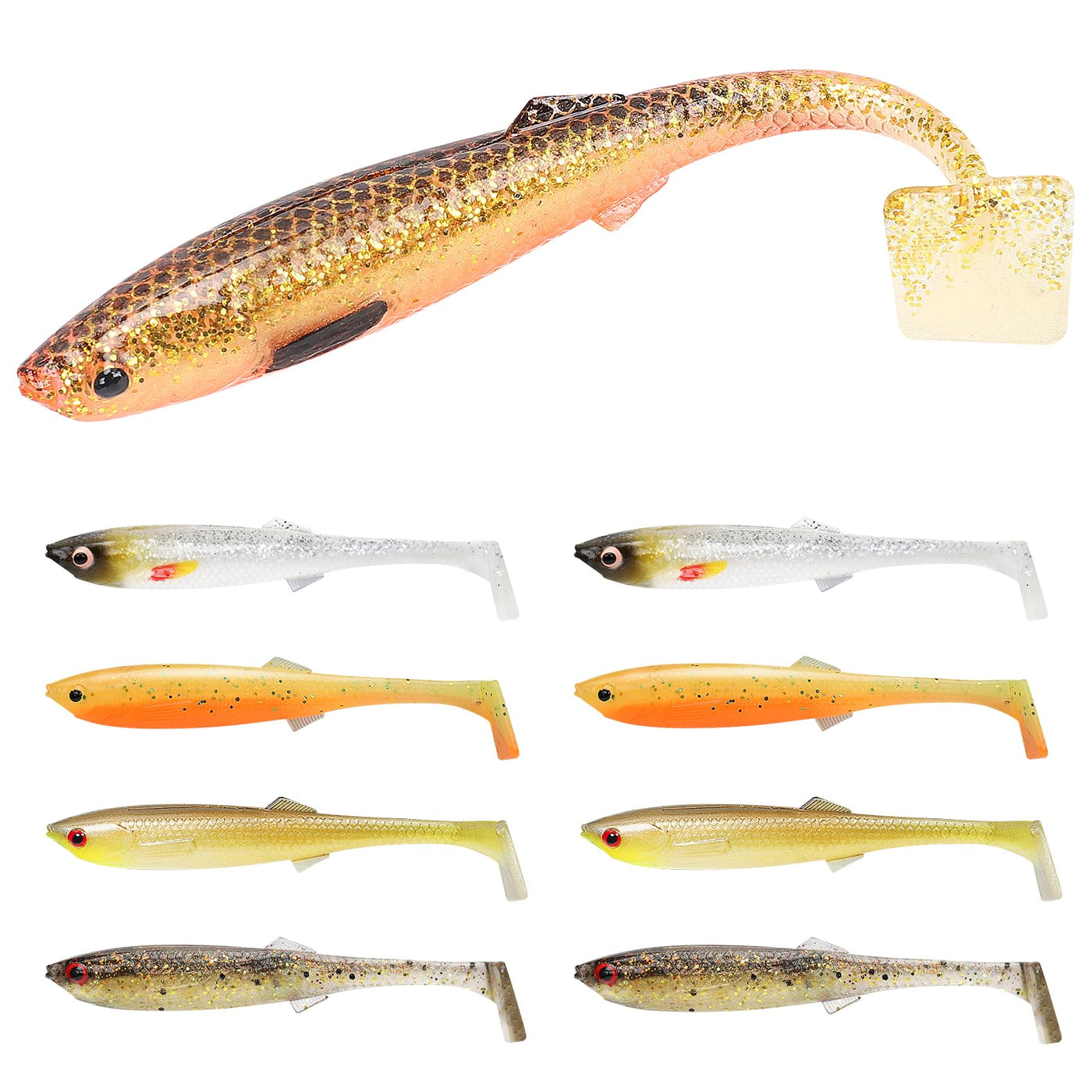TRUSCEND® Hand-Painted Soft Paddle Tail Fishing Lures 3.35" 0.2oz 10pcs